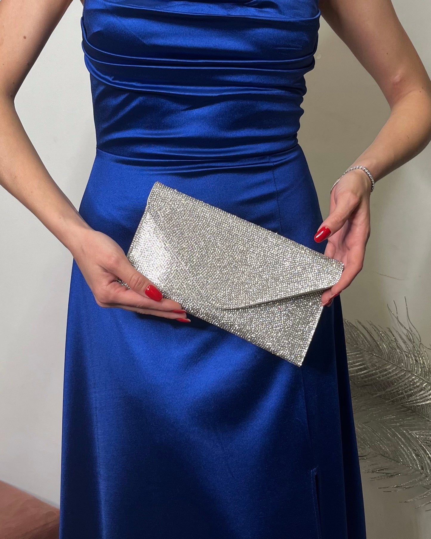 Mini borsa in ecopelle argento con Glitter