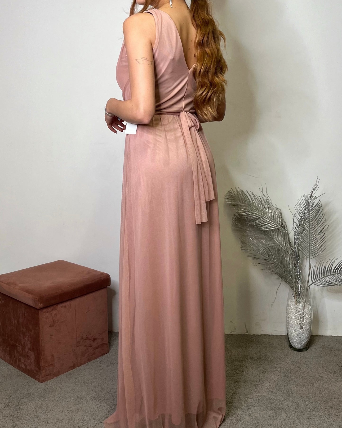 Abito da cerimonia lungo rosa cipria