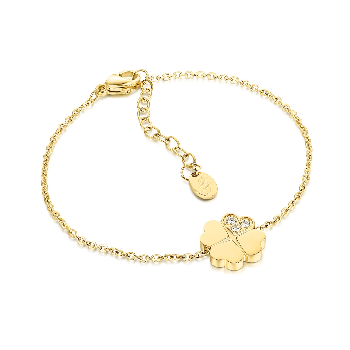 Bracciale Quadrifoglio Pvd Oro con Cristalli Bianchi