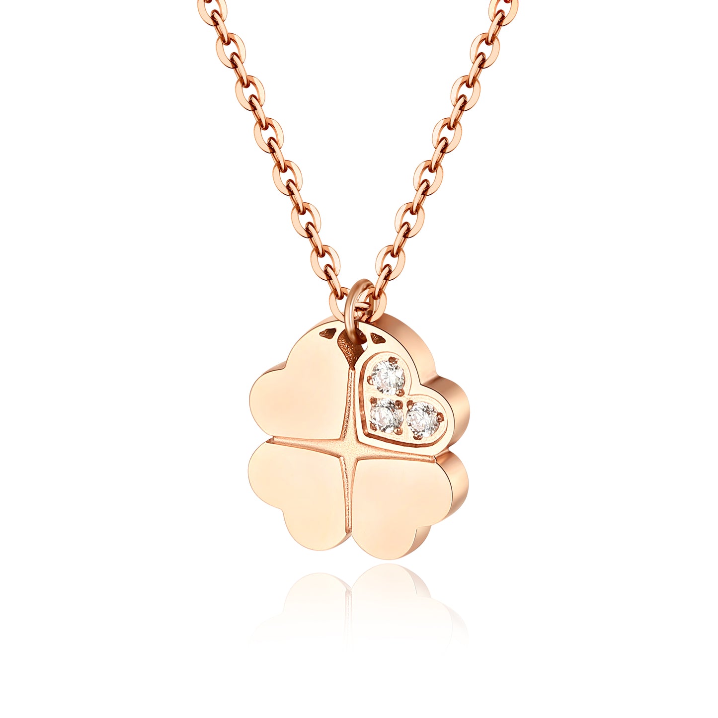 Collana Quadrifoglio Pvd Rosè con Cristalli Bianchi