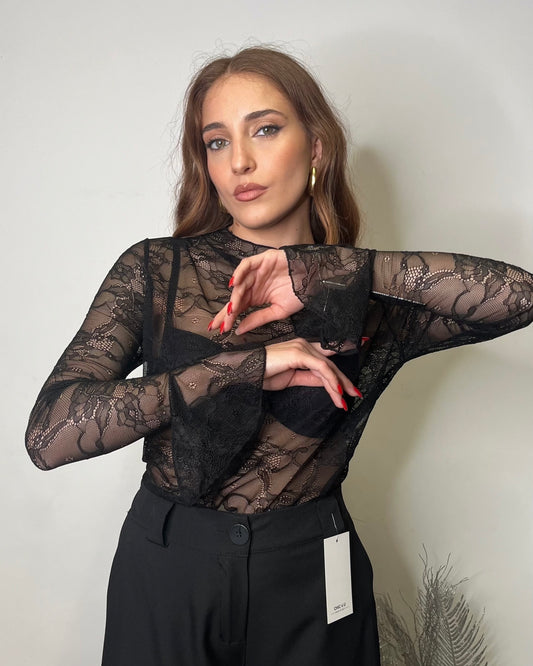 Maglietta in pizzo nero