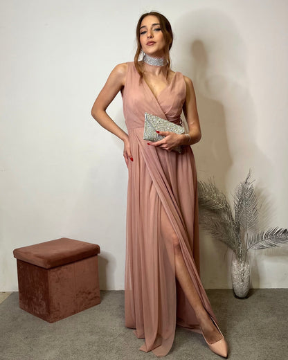 Abito da cerimonia lungo rosa cipria