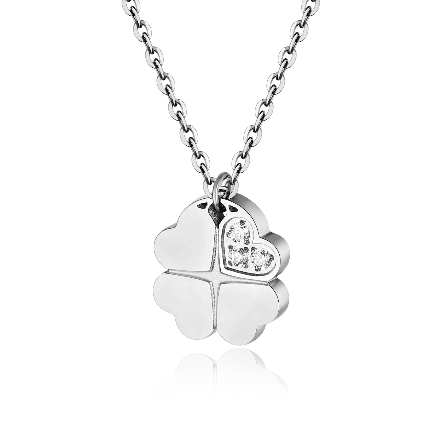 Collana Quadrifoglio Acciaio con Cristalli Bianchi