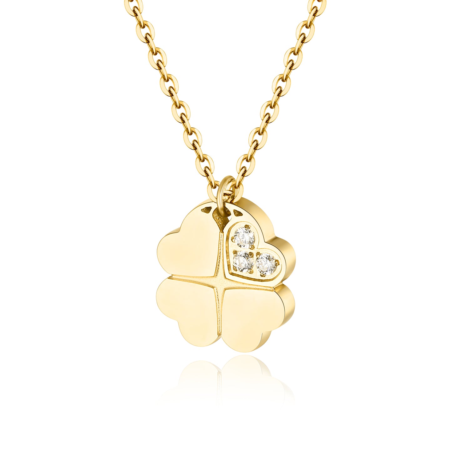 Collana Quadrifoglio Pvd Oro con Cristalli Bianchi