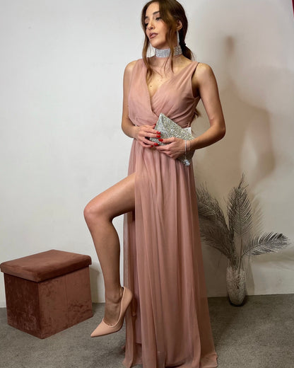 Abito da cerimonia lungo rosa cipria